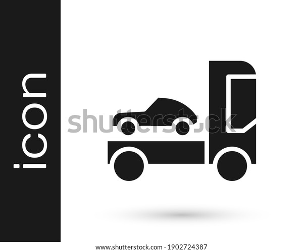 Grey Car\
transporter truck for transportation of car icon isolated on white\
background.  Vector\
Illustration