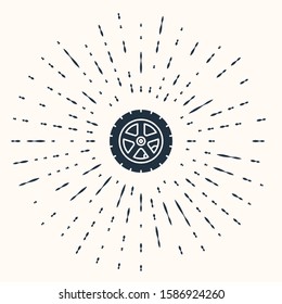 Grey Car wheel icon isolated on beige background. Abstract circle random dots. Vector Illustration