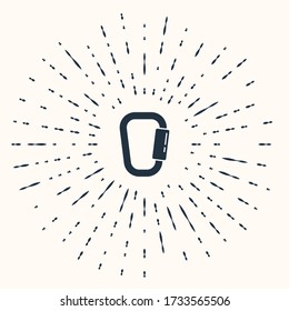 Grey Carabiner icon isolated on beige background. Extreme sport. Sport equipment. Abstract circle random dots. Vector Illustration