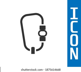 Grey Carabiner icon isolated on white background. Extreme sport. Sport equipment.  Vector