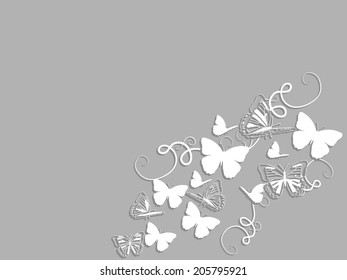 Grey card with beautiful butterflies silhouettes