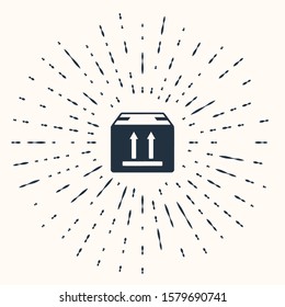 Grey Cardboard box with traffic symbol icon isolated on beige background. Box, package, parcel sign. Delivery, transportation and shipping. Abstract circle random dots. Vector Illustration