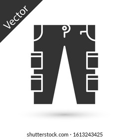 Grey Cargo pants icon isolated on white background.  Vector Illustration