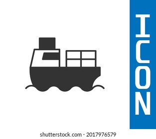 Grey Cargo ship with boxes delivery service icon isolated on white background. Delivery, transportation. Freighter with parcels, boxes, goods.  Vector