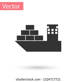 Grey Cargo ship icon isolated on white background. Vector Illustration