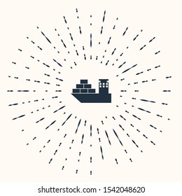 Grey Cargo ship icon isolated on beige background. Abstract circle random dots. Vector Illustration