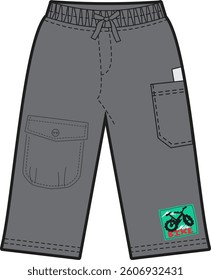 Grey Cargo Shorts with Bicycle Patch