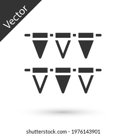 Grey Carnival garland with flags icon isolated on white background. Party pennants for birthday celebration, festival decoration.  Vector