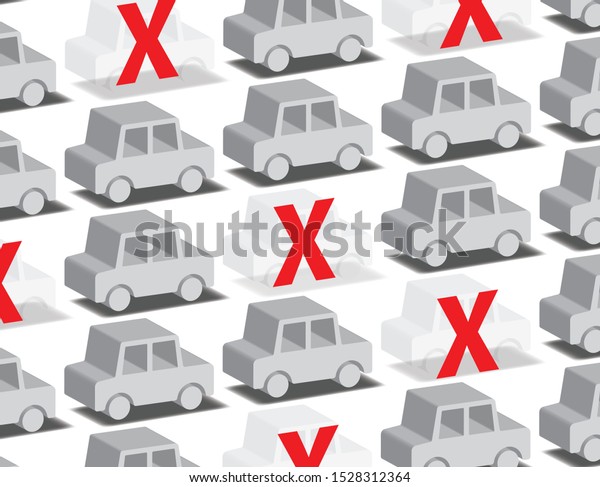 grey cars background, some cars crossed\
out, car safety concept, vector illustration\
