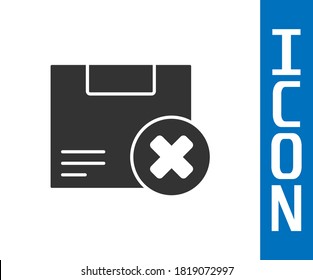 Grey Carton cardboard box and delete icon isolated on white background. Box, package, parcel sign. Delivery and packaging.  Vector Illustration