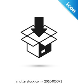 Grey Carton cardboard box icon isolated on white background. Box, package, parcel sign. Delivery and packaging.  Vector