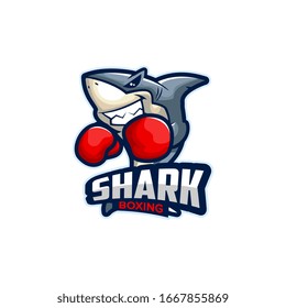 grey cartoon boxing shark ready for fight e-sports logo 1
