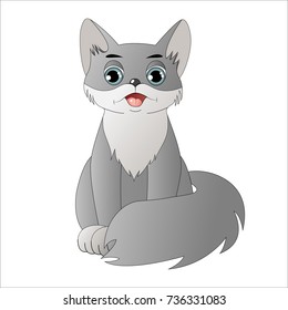 Grey cartoon cat, vector illustration