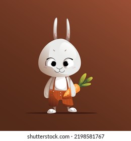 Grey cartoon character rabbit with carrot vector illustration