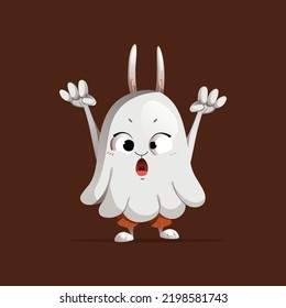 Grey Cartoon Character Rabbit Dressed Up as a Halloween Ghost Vector Illustration