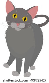 grey cartoon domestic cat, with yellow eyes isolated on white