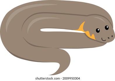 grey cartoon grass snake (Natrix natrix) , flat color vector ilustration isolated on white background for children