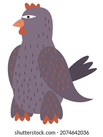 Grey cartoon hen. Farm bird