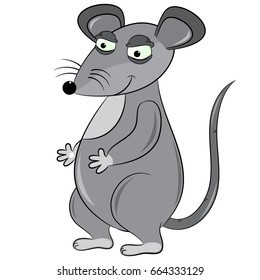 Grey cartoon mouse. Vector illustration.  