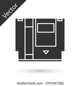 Grey Cartridge for retro game console icon isolated on white background. TV Game cartridge.  Vector Illustration