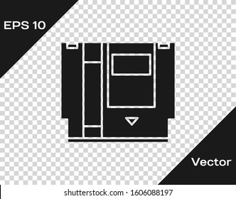 Grey Cartridge for retro game console icon isolated on transparent background. TV Game cartridge.  Vector Illustration