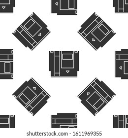Grey Cartridge for retro game console icon isolated seamless pattern on white background. TV Game cartridge.  Vector Illustration