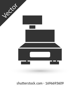 Grey Cash register machine with a check icon isolated on white background. Cashier sign. Cashbox symbol. Vector Illustration