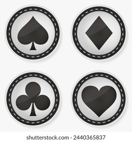 Grey Casino Chips with Card Suits vector set