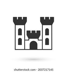Grey Castle icon isolated on white background. Medieval fortress with a tower. Protection from enemies. Reliability and defense of the city.  Vector