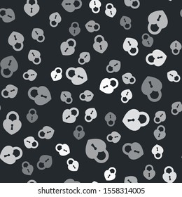 Grey Castle in the shape of a heart icon isolated seamless pattern on black background. Locked Heart. Love symbol and keyhole sign.  Vector Illustration