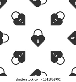 Grey Castle in the shape of a heart icon isolated seamless pattern on white background. Locked Heart. Love symbol and keyhole sign.  Vector Illustration