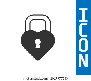 Grey Castle in the shape of a heart icon isolated on white background. Locked Heart. Love symbol and keyhole sign.  Vector