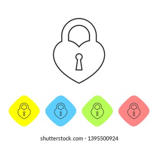 Grey Castle in the shape of a heart line icon isolated on white background. Locked Heart. Love symbol and keyhole sign. Set icon in color rhombus buttons. Vector Illustration