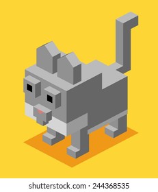 grey cat. 3d flat isometric vector
