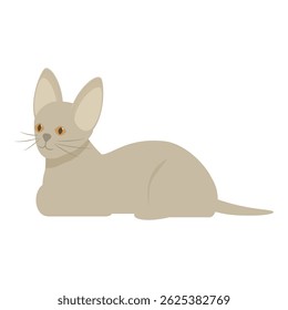 Grey cat with big ears relaxing on floor, minimalist illustration of a pet
