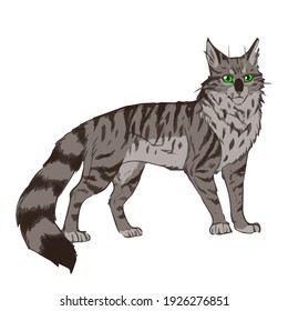 Graue Katze im Cartoon-Stil, Vektorgrafik einzeln auf Weiß.