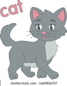 Grey cat for children without a background