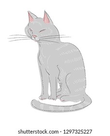 grey cat with closed eyes