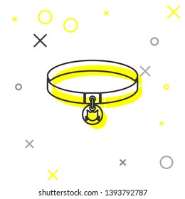 Grey Cat collar with name tag line icon isolated on white background. Simple supplies for domestic animal. Cat and dog care. Pet cat chains. Vector Illustration