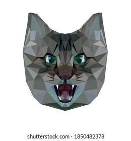 Grey cat colorful in low poly style isolated on white background. The illustration of a cat's head can be used for posters, prints on clothes, as a logo.