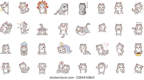 grey cat cute character emotions