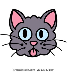 Grey Cat Doing A Blep, Tongue Sticking Out Cute Vector Illustration