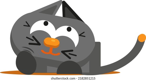 Grey cat dreaming, illustration, vector on a white background.
