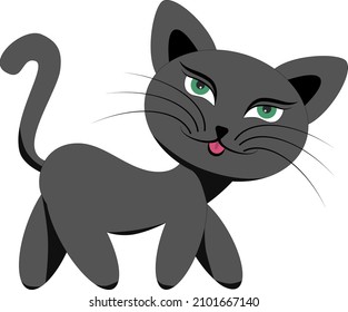 A grey cat with green eyes.