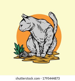 estilo de dibujo de mano de gato gris