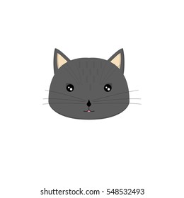 Grey cat. Head isolated on white background. Animal print. Simple image easy to edit. Vector illustration eps 10. Cat meow.