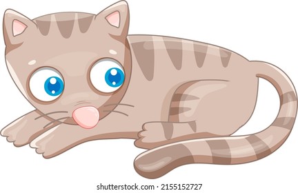 Grey Cat Laying Down Cartoon Animal Illustration