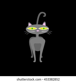 Grey cat on black background.Vector illustration