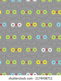 Grey cat pattern seamless. Pet background. Baby fabric ornament