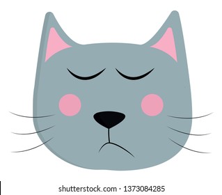 A grey cat with pink ears and cheeks having its eyes closed in an attempt to be sleeping vector color drawing or illustration 
